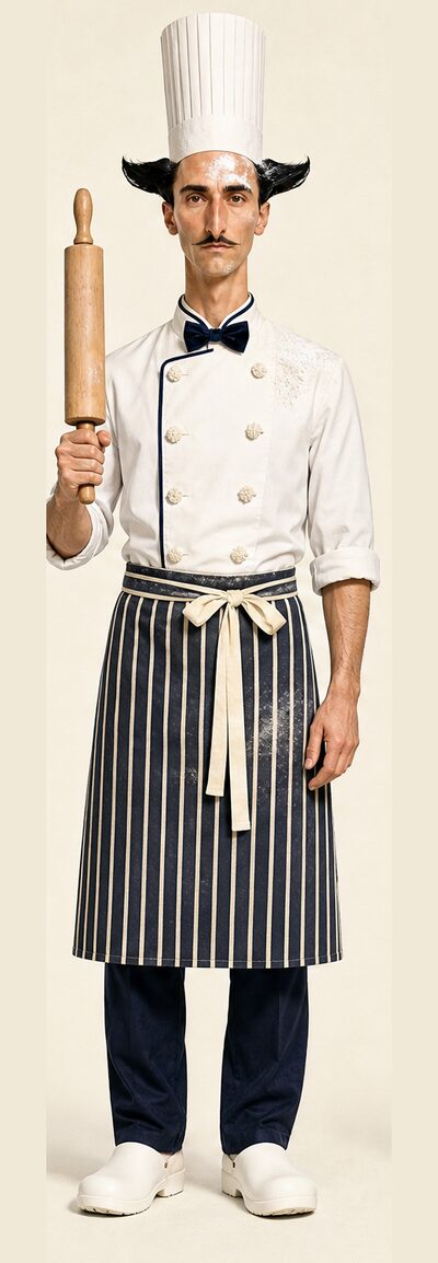 The butler as a pastry chef with a rolling pin