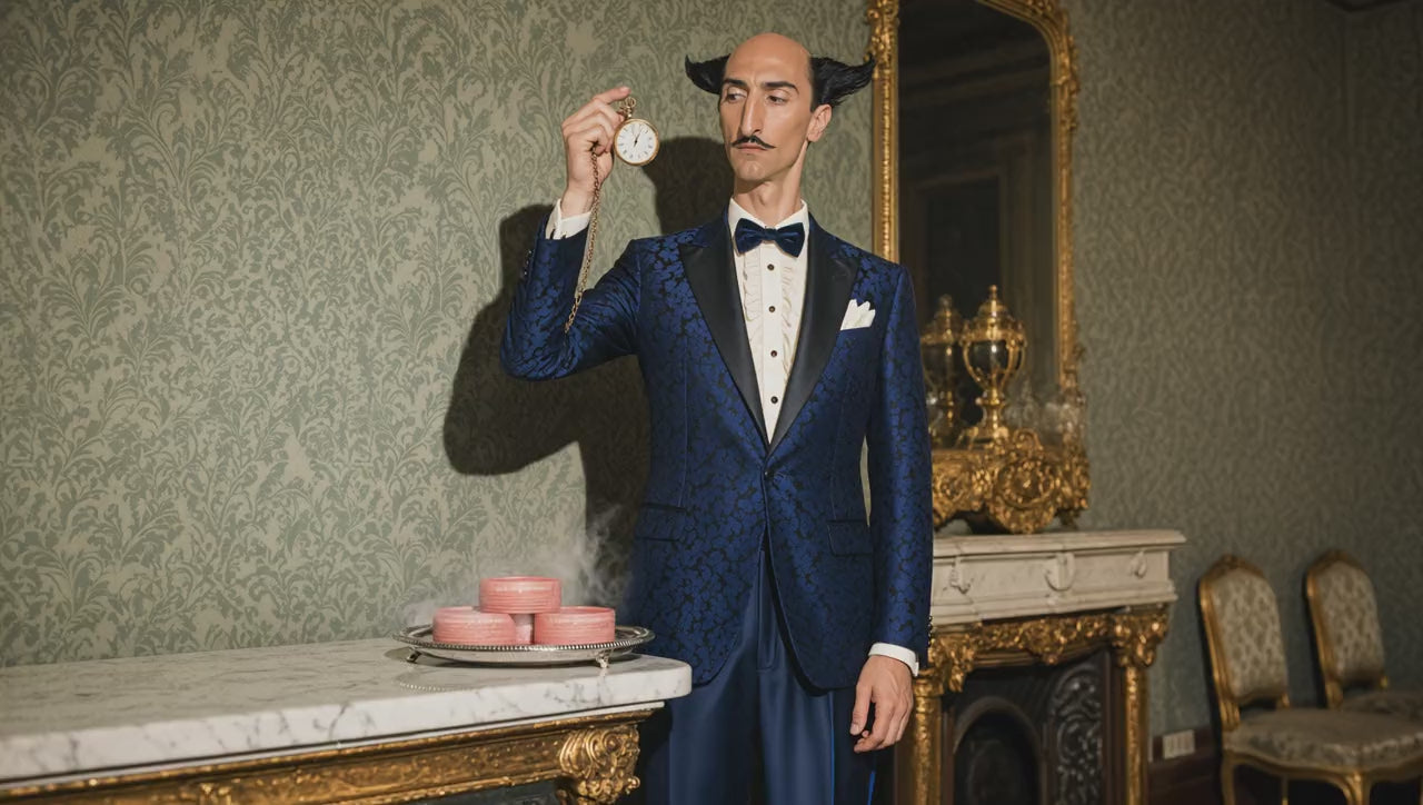 The butler checks his pocket watch as it ticks to one o'clock